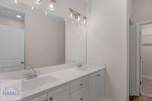 791 Stafford Dairy Rd SE, Ludowici, GA 31316 - bathroom featuring double vanity, a walk in closet, and baseboards