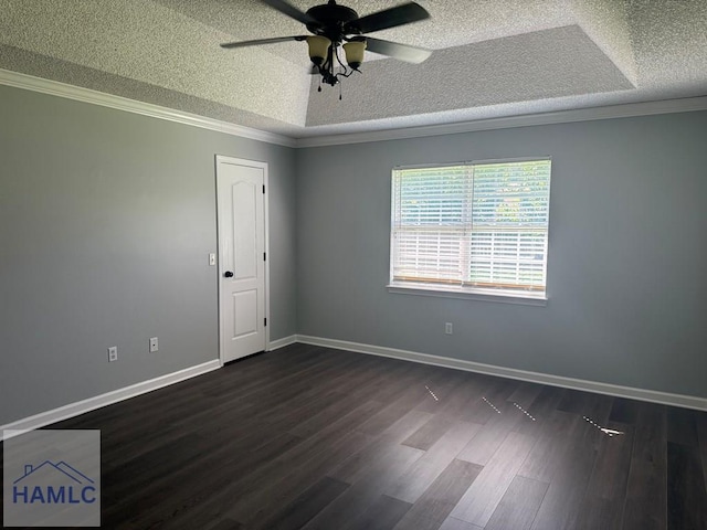 1021 Barley Dr, Hinesville, GA 31313 - empty room with a textured ceiling, dark wood finished floors, crown molding, and a ceiling fan