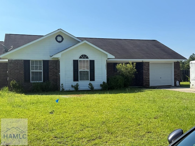 1021 Barley Dr, Hinesville, GA 31313 - single story home with brick siding, an attached garage, a front lawn, concrete driveway, and roof with shingles