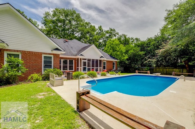 202 Red Bluff Cir, Rincon, GA 31326 - view of pool with a patio area, a fenced backyard, and a sunroom