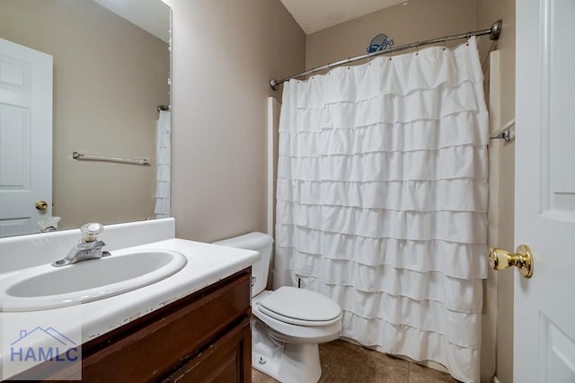 202 Red Bluff Cir, Rincon, GA 31326 - full bathroom featuring vanity, curtained shower, and tile patterned floors