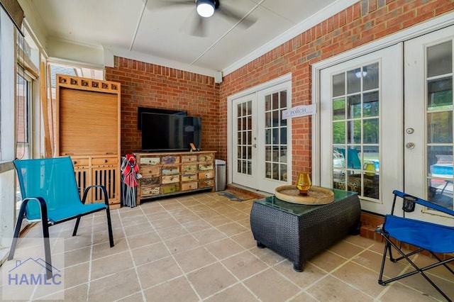 202 Red Bluff Cir, Rincon, GA 31326 - sunroom / solarium featuring french doors and a ceiling fan
