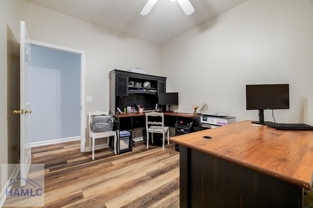 202 Red Bluff Cir, Rincon, GA 31326 - office with light wood-style flooring, lofted ceiling, and a ceiling fan