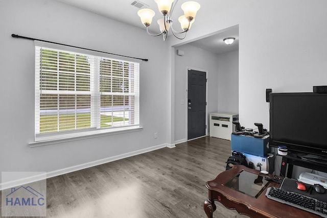 134 Dove Run Dr NE, Ludowici, GA 31316 - office with a chandelier, wood finished floors, and healthy amount of natural light