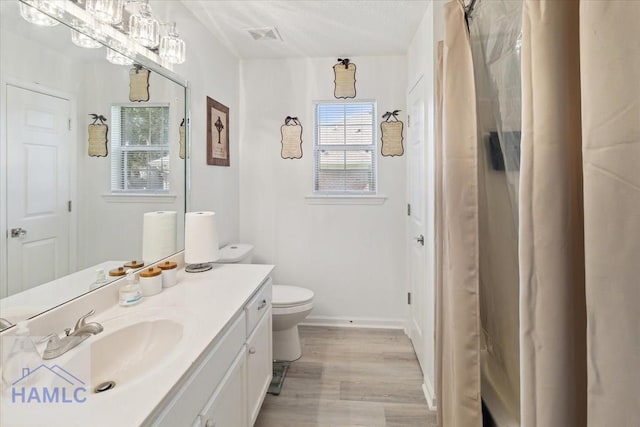 bathroom featuring hardwood / wood-style floors, vanity, and toilet