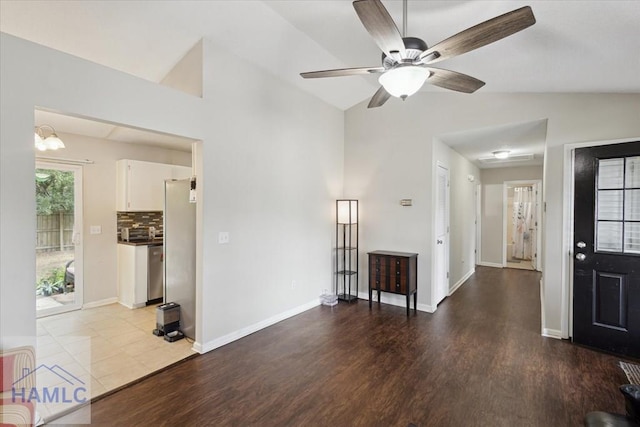 128 W Kenny Dr, Hinesville, GA 31313 - entryway with wood finished floors, ceiling fan, and high vaulted ceiling