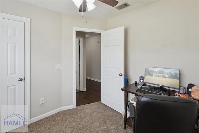 128 W Kenny Dr, Hinesville, GA 31313 - carpeted home office featuring a ceiling fan and baseboards