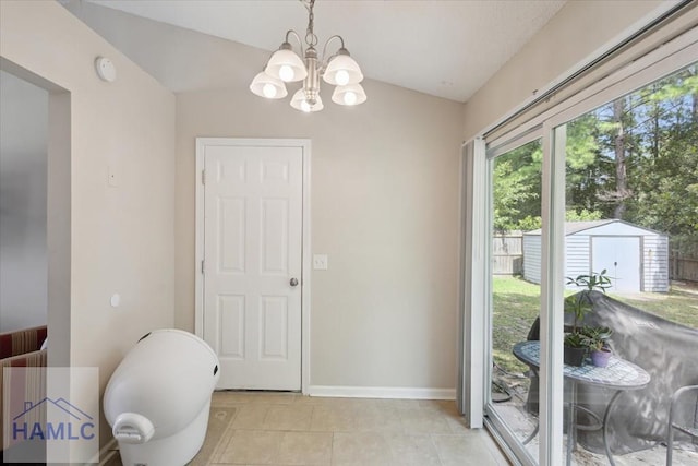 128 W Kenny Dr, Hinesville, GA 31313 - office space with vaulted ceiling, a chandelier, and light tile patterned floors