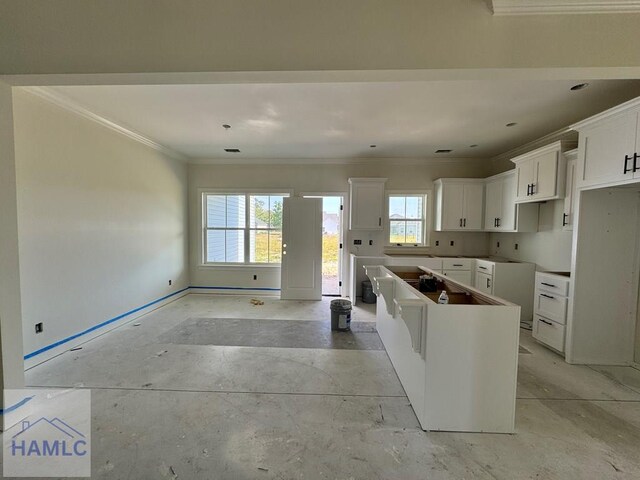 47 Ennis Rd, Pembroke, GA 31321 - kitchen featuring ornamental molding, a kitchen island, white cabinets, and concrete floors