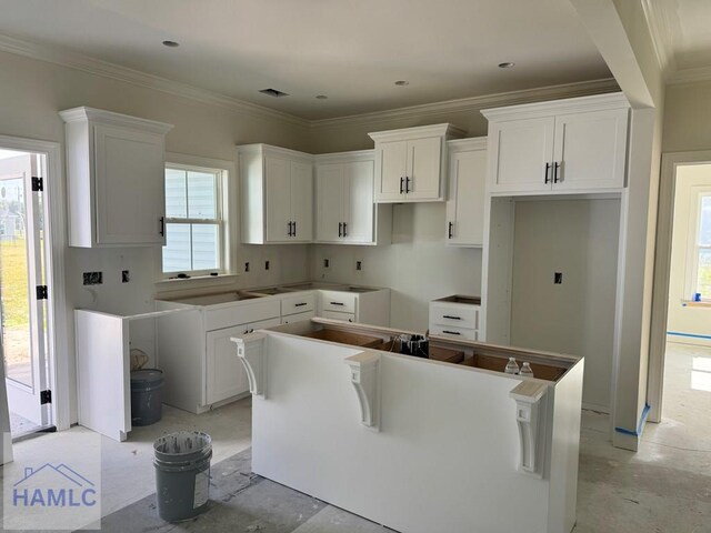 47 Ennis Rd, Pembroke, GA 31321 - kitchen with a kitchen island, crown molding, and white cabinets