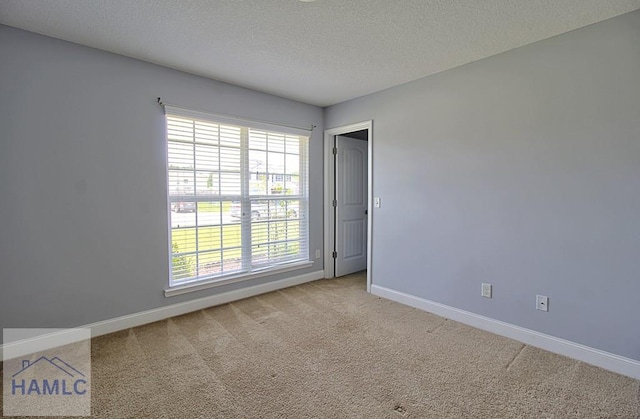 carpeted spare room with a textured ceiling