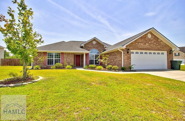 single story home with a front lawn and a garage