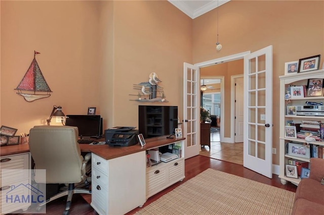 655 Littlefield St, Jesup, GA 31546 - home office with ornamental molding, french doors, and wood finished floors