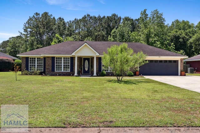 318 Wexford Dr, Hinesville, GA 31313 - ranch-style home with an attached garage, concrete driveway, a front yard, and brick siding
