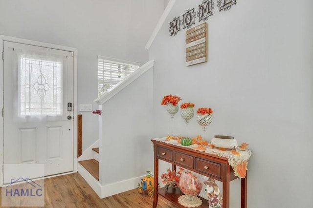 foyer entrance with light wood-type flooring