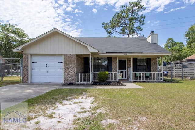 776 Madison Dr, Hinesville, GA 31313 - ranch-style house featuring brick siding, driveway, a porch, and a garage