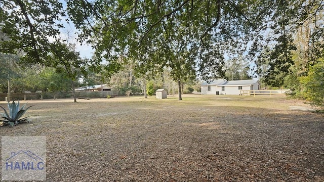 view of yard with a storage unit