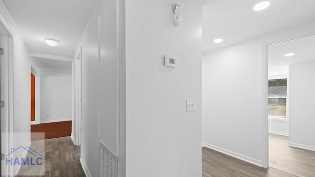 corridor with dark hardwood / wood-style floors