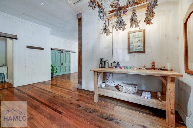 410 Green Morgan School Rd, Clyo, GA 31303 - hall with a barn door and hardwood / wood-style floors