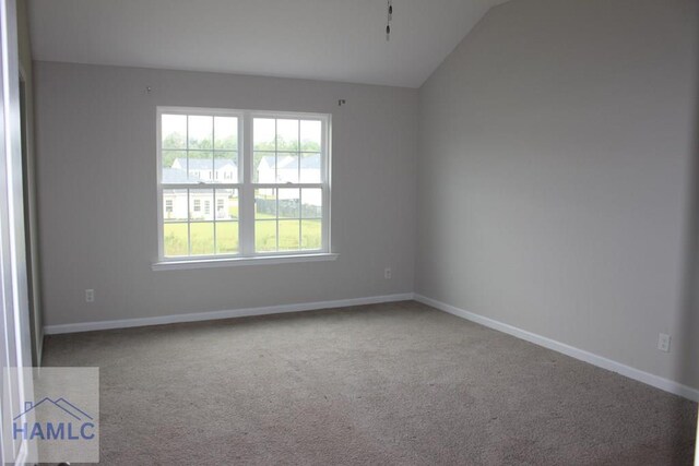 spare room with carpet flooring and lofted ceiling