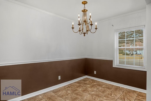 unfurnished dining area with baseboards and crown molding