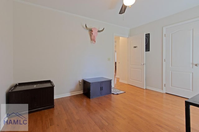 435 Arlington Dr, Hinesville, GA 31313 - unfurnished bedroom featuring ceiling fan, light wood finished floors, baseboards, and ornamental molding