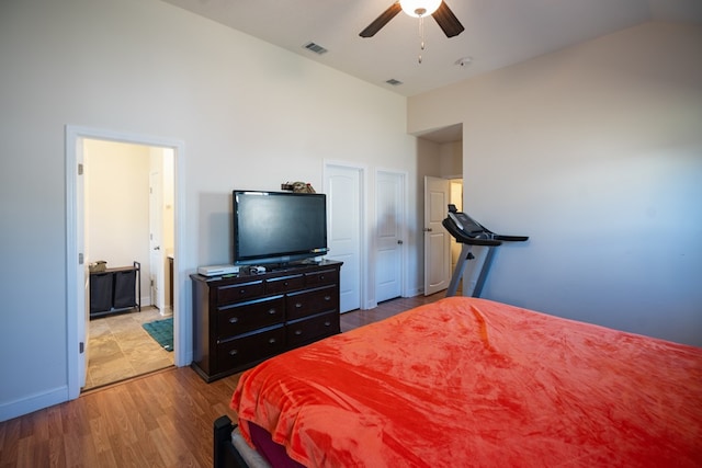 361 Thorp Cir, Hinesville, GA 31313 - bedroom featuring ceiling fan, high vaulted ceiling, and hardwood / wood-style floors