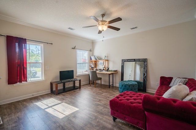 361 Thorp Cir, Hinesville, GA 31313 - living room featuring ornamental molding, dark wood-type flooring, and a textured ceiling