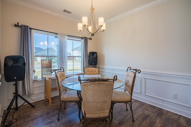 361 Thorp Cir, Hinesville, GA 31313 - dining room with ornamental molding, an inviting chandelier, and dark hardwood / wood-style flooring