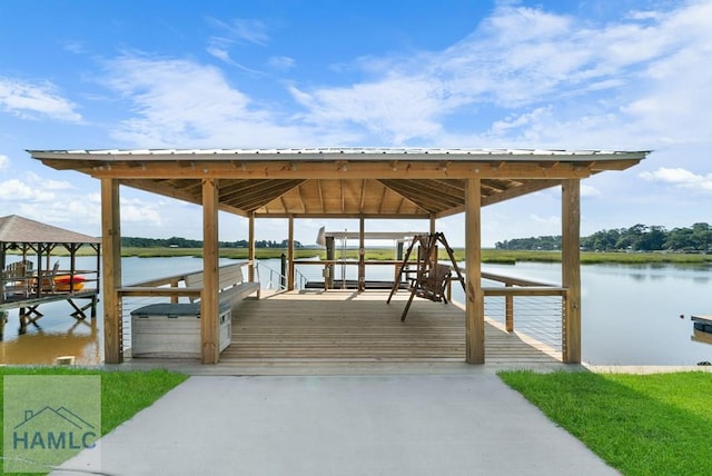 dock area with a water view