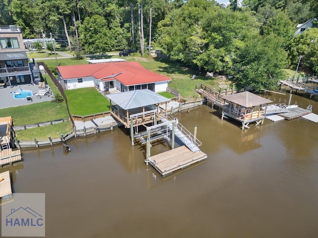 view of dock with a water view