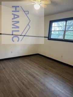 spare room with ceiling fan and dark hardwood / wood-style floors