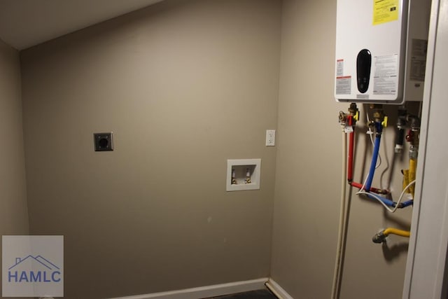 laundry room featuring washer hookup, electric dryer hookup, and water heater