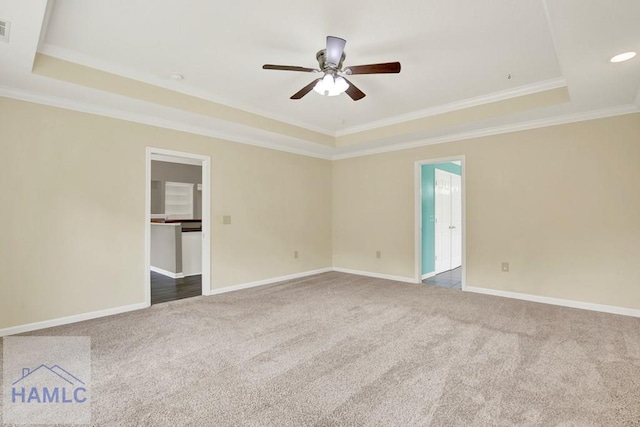 29 Joy Ln, Midway, GA 31320 - carpeted empty room with a raised ceiling, crown molding, ceiling fan, and baseboards