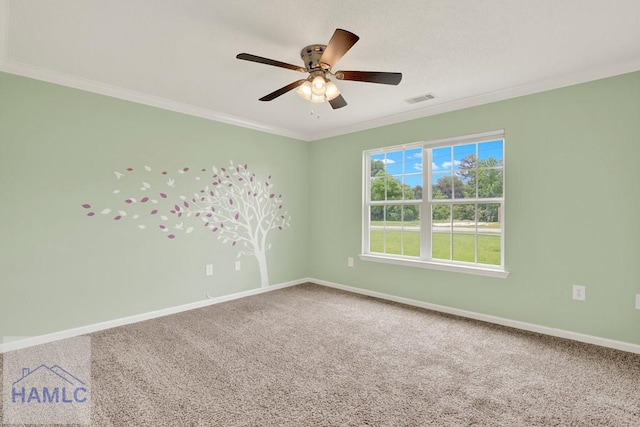 29 Joy Ln, Midway, GA 31320 - empty room featuring crown molding, carpet floors, ceiling fan, and baseboards