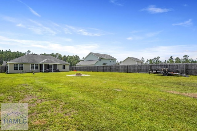 138 Forest St NE, Ludowici, GA 31316 - fenced backyard with an outdoor fire pit