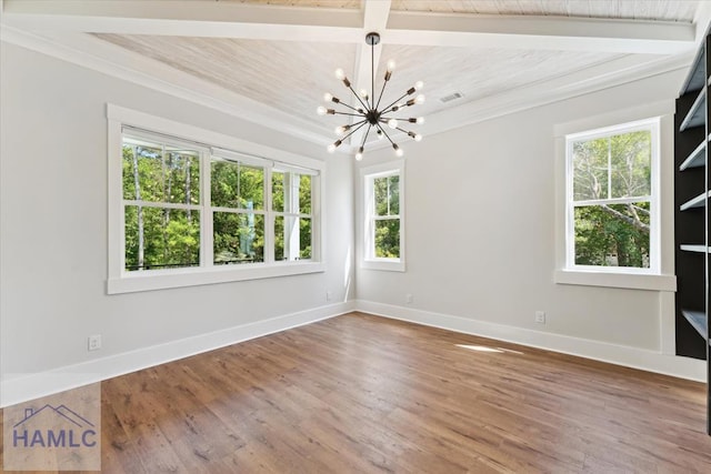 1018 Sweet Hill Rd, Richmond Hill, GA 31324 - unfurnished room with a chandelier, crown molding, plenty of natural light, wood finished floors, and baseboards