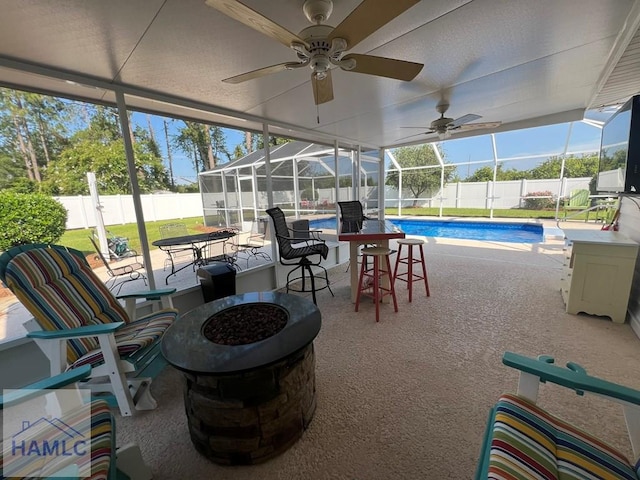 3520 Waycross Hwy, Jesup, GA 31545 - sunroom featuring a ceiling fan and a pool