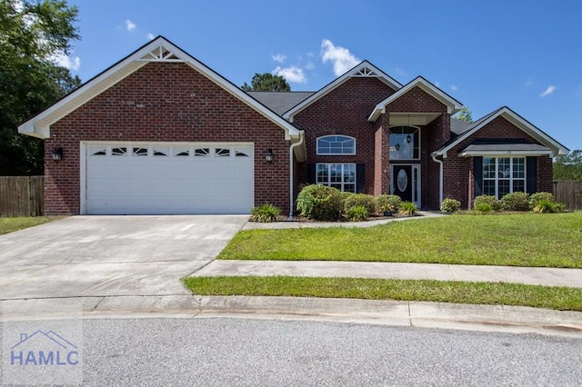 traditional-style house featuring brick siding, concrete driveway, and an attached garage
