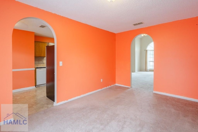 empty room featuring light colored carpet and a textured ceiling