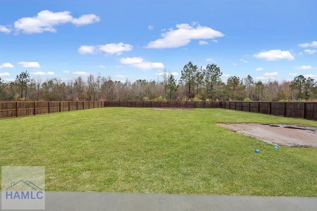 view of yard with a fenced backyard