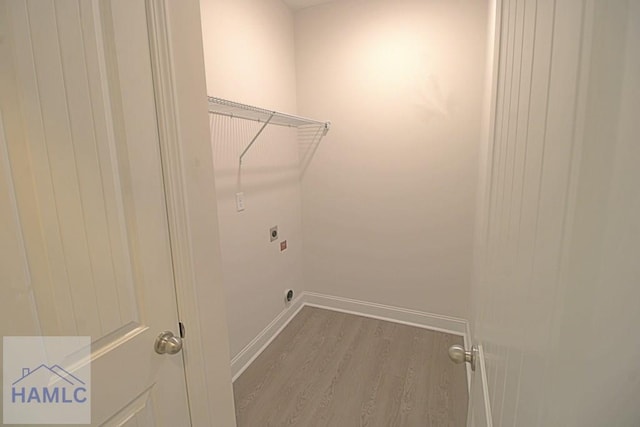 laundry area with hookup for an electric dryer and light hardwood / wood-style flooring