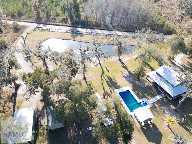 aerial view with a water view