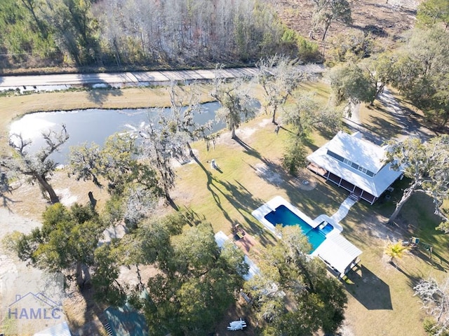 aerial view with a water view