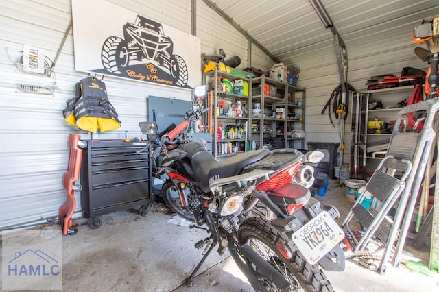 garage with metal wall