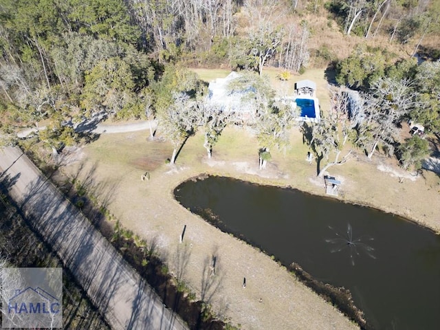 aerial view with a water view