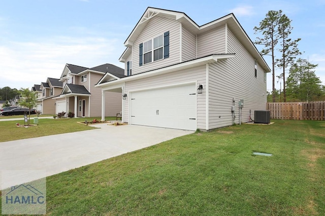 1201 Grayson Ave, Hinesville, GA 31313 - view of front of house featuring central air condition unit, a garage, and concrete driveway