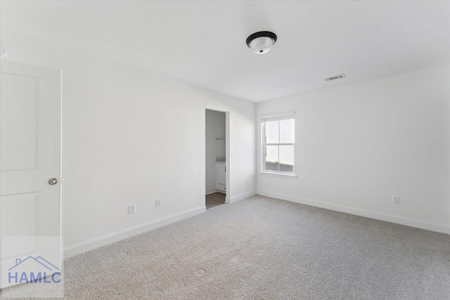 unfurnished bedroom with baseboards, visible vents, and carpet flooring