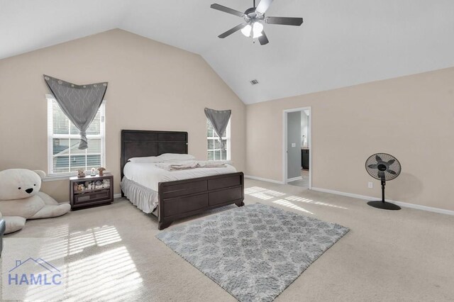 23 Veranda Trl, Midway, GA 31320 - carpeted bedroom featuring vaulted ceiling, multiple windows, and a ceiling fan