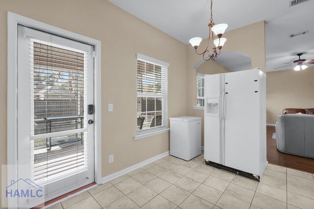 23 Veranda Trl, Midway, GA 31320 - washroom featuring light tile patterned flooring, a chandelier, and a ceiling fan